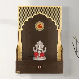 creata poojaghar Brown MDF Wall Mounted Mandir Without Door image 1
