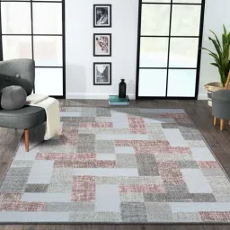 Cream and Grey Geometric 3x5 Feet Machine Made Carpet-image-77