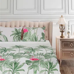sej by nisha gupta Green Floral 160 TC Cotton Queen Sized Bed Sheets with 2 Pillow Covers image 2