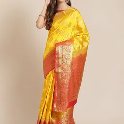 SERONA FABRICS Yellow Ethnic Motifs Zari Silk Blend Banarasi Saree-picture-30