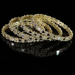 zulka Set of 4 Gold Plated Metal with Zircon GemStone & Mirror Work Bangles-picture-17