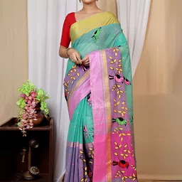 PuJoy Woven Design Pure Cotton Handloom Taant Saree-picture-13