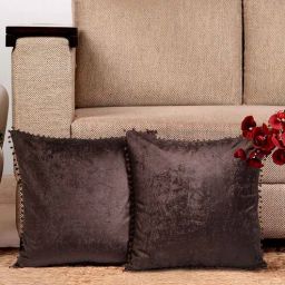 hosta homes Brown Solid Velvet 24 x 24 Inches Cushion Covers (Set of 2)-picture-43