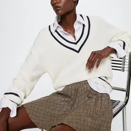 MANGO Women Brown Checked Sustainable Pleated Flared Mini Skirt-picture-5