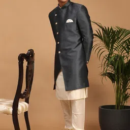 VASTRAMAY Angrakha Style Indo Western Sherwani Set image 5
