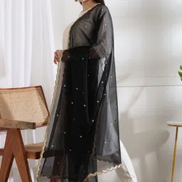 var vadhu Net Embroidered Black Women Dupatta image 5
