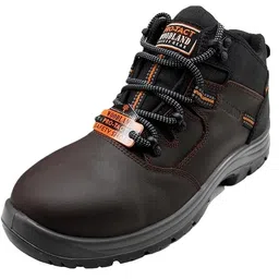 Woodland Armour Crazy Horse Leather Safety Shoes for Men | Oil Resistant, Anti-Slip Grip | Lightweight, Antistatic PU Double Density with Composite Toe | Brown | Size 7 image 1