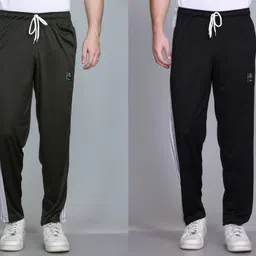 hvbk Pack of 2 Men Striped Black, Dark Green Track Pants image 3