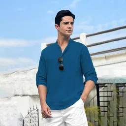 trendivastra Men Self Design Cotton Blend Straight Kurta image 3