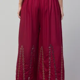 houseofcommon Women Flared Maroon Viscose Rayon Trousers image 2