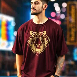 enitor Oversized | Loosefit Men Printed Round Neck Cotton Blend Maroon T-Shirt-picture-18