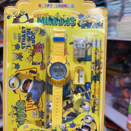 macare Minions Theme Geometry Box Set with Digital Watch – 6 Pcs School Stationery set Geometry Box image 2