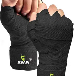 xsaw Best Combo Fitness Gym Belt (M) Size (32-36 Inch ) & Boxing Hand Wrap Black Supporter image 3