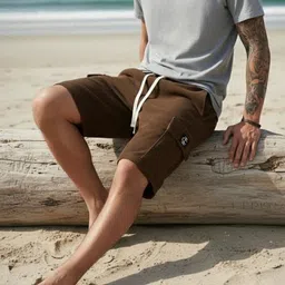 indiclub Self Design Men Brown Regular Shorts image 3