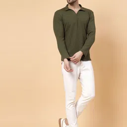 rigo Men Self Design Polo Neck Pure Cotton Dark Green T-Shirt image 2