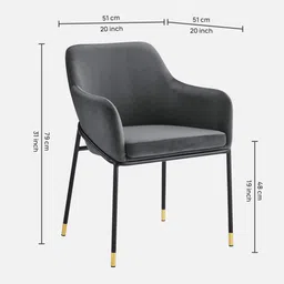 casacraft from pepperfry Modde Velvet Dining Chair In Grey Colour image 2