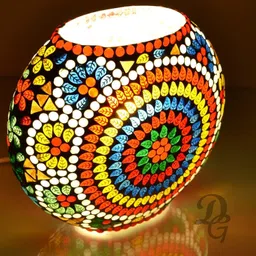 deshilp Glass Turkish Lamps for Home Decoration Purse Shape Mosaic Bedside Table for Bedroom (19 cm, Multi) Table Lamp image 2