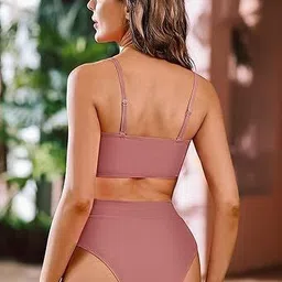 verma creation Woven Women Bikini Pink Swimsuit image 3