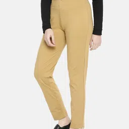 Dollar Missy Women's Cotton Four-Way Stretchable Kurti Pant Women Regular Fit Beige Cotton Blend Trousers image 3