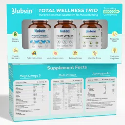 Blubein Total Wellness Trio | Multivitamin with 37 Vital Ingredients 60N | Mega Omega 3 Fish oil Capsules 60N | Ashwagandha with 5% withanolides 60N-image-5