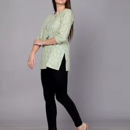 jc4u Casual Regular Sleeves Embellished Women Green Top image 2