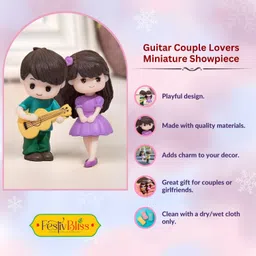 festivbliss Guitar Statue Figurine Showpiece Romantic Love Couple Miniature Gift Decorative Showpiece - 5 cm image 3