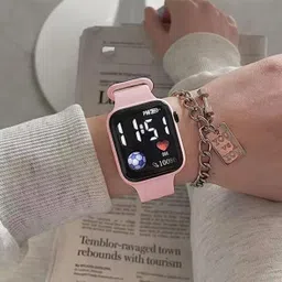 kimy The most recent and cutting-edge design for a black LED display. Digital Watch - For Boys & Girls KIMY_Fashionable LED Wristwatch Green _ Pink image 3