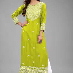 fantasy fab Women Embroidered Cotton Rayon Straight Kurta-picture-12