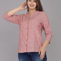 ap2kurti Casual Roll Up Sleeves Striped Women Red Top image 5