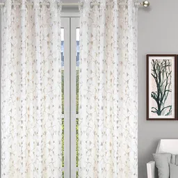 the conversion Beige Floral Polyester Blend 9 Ft Light Filtering Eyelet Door Curtain image 1