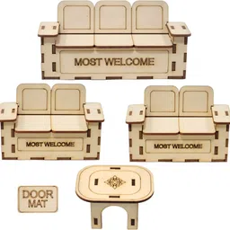 babro Wooden Sofa Set for Kids, Sofa Set with Table & Doormat, Mini Furniture Playset-picture-11