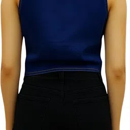 ina fashion Casual Sleeveless Self Design Women Dark Blue Top image 5