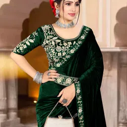hutah Unstitched Velvet Blouse Material Embroidered-picture-28