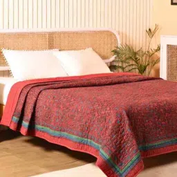 peepul tree Cozy Haven Jaipur Handprinted Quilted Cotton Bedcover in Brick Red & Navy | AC Blanket-picture-16