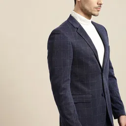 INVICTUS Men Navy Blue & White Self-Checked Single-Breasted Slim Fit Smart Casual Blazer image 3