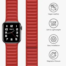 DailyObjects Red Solid Leather Apple Watch Strap image 3