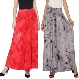 tnq Pack of 2 Women Flared Red Viscose Rayon Trousers image 1