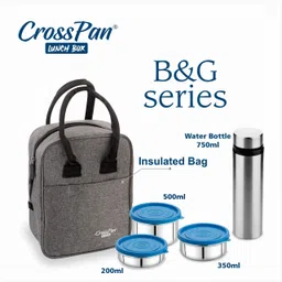 crosspan B&G Lunch Bag with 3 Containers(200ml+350ml+500ml) with 750 ml SS Water Bottle 3 Containers Lunch Box image 2