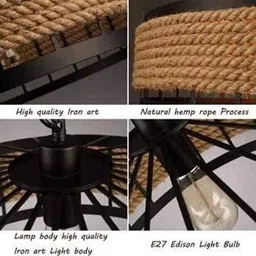 priya light Round Rope Iron Hanging Pendant Ceiling Light Lamp Ceiling Light Ceiling Lamp image 3
