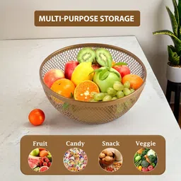 kuber industries Pack of 4 Multipurpose Mesh Fruit Basket For Dining Table | HW-14-GD | Gold Stainless Steel Fruit & Vegetable Basket image 5