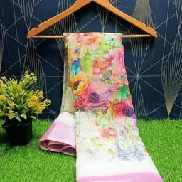 pallupeach Geometric Print Kanjivaram Cotton Linen Saree image 1