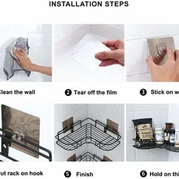 nariya Multipurpose Self Adhesive Wall-Mount Corner Storage Rack for Bathroom & Kitchen Steel Wall Shelf image 5
