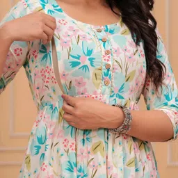 baliye Women Floral Print Viscose Rayon Anarkali Kurta image 1