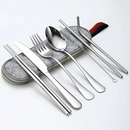 bonzeal Stainless Steel Portable Travel Flatware Silver Cutlery Set with Zipper Pouch Stainless Steel Cutlery Set-picture-11