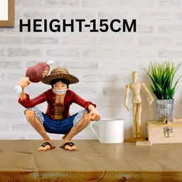 blue aura One Piece Monkey D Luffy Action Figure Height-15cm (Luffy Eating) image 5