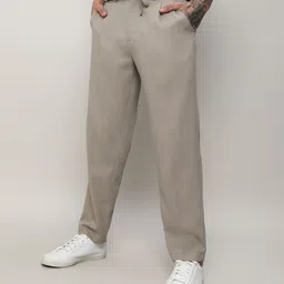 campus sutra Men Regular Fit Beige Pure Cotton Trousers-picture-38