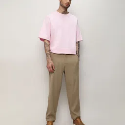 campus sutra Men Regular Fit Beige Pure Cotton Trousers image 4