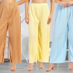 irha Pack of 3 Women Regular Fit Multicolor Viscose Rayon Trousers image 1