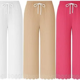 Pack of 3 Women Regular Fit White, Gold, Pink Lycra Blend Trousers-image-16