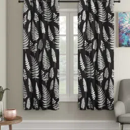 cortina Black Floral Polyester 5 Ft Semisheer Eyelet Window Curtains (Set of 2)-picture-27